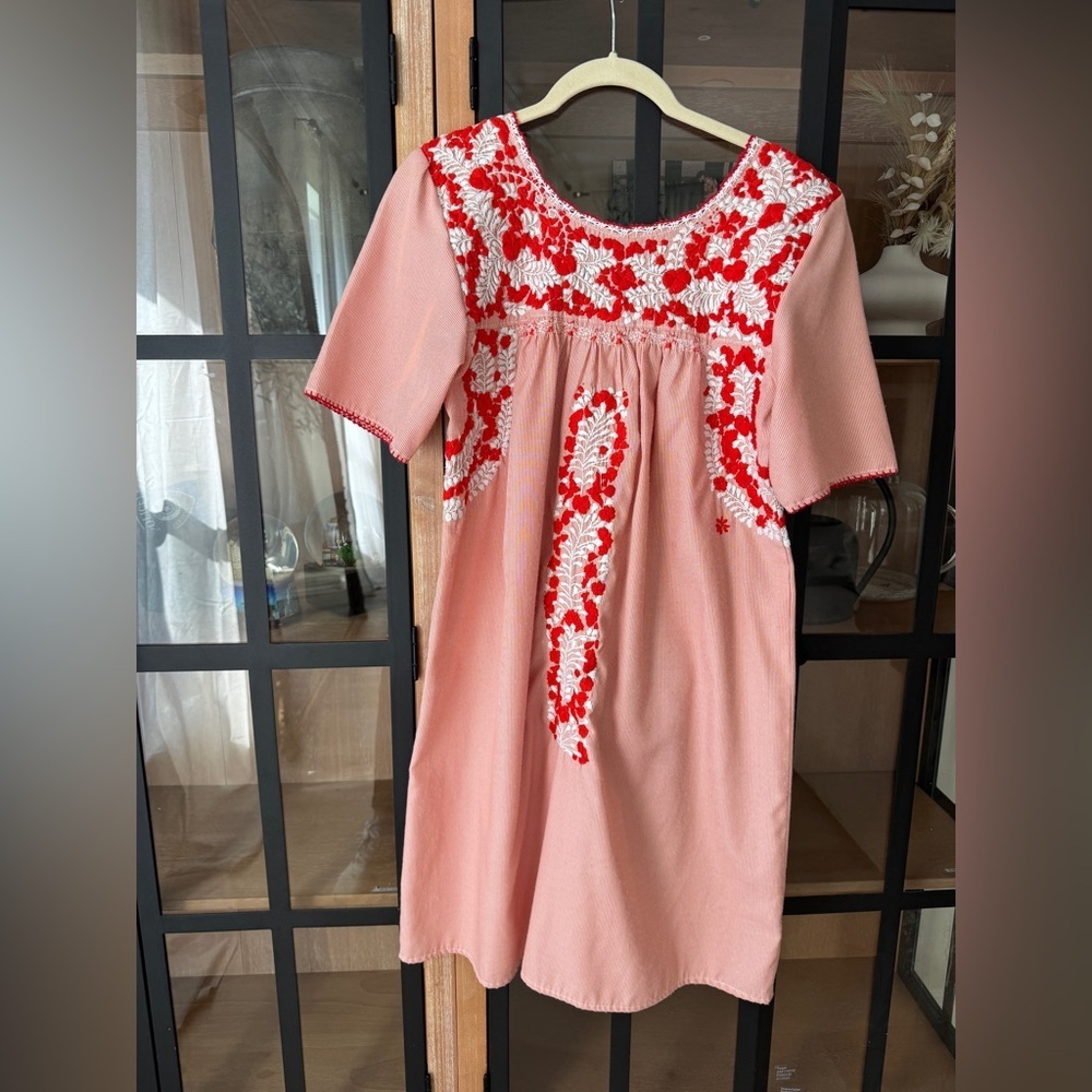 Margarita Embroidered shift dress oaxacan floral sara golondrina short sleeve